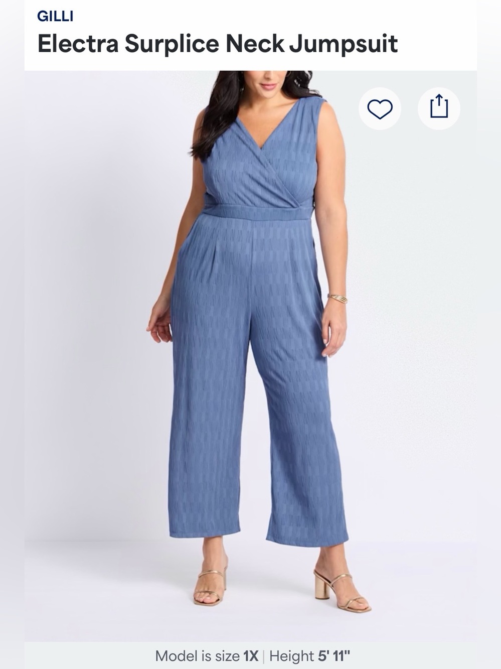 Gilli Dusty Blue Faux Wrap Wide Leg Jumpsuit with Pockets | Size 3X
